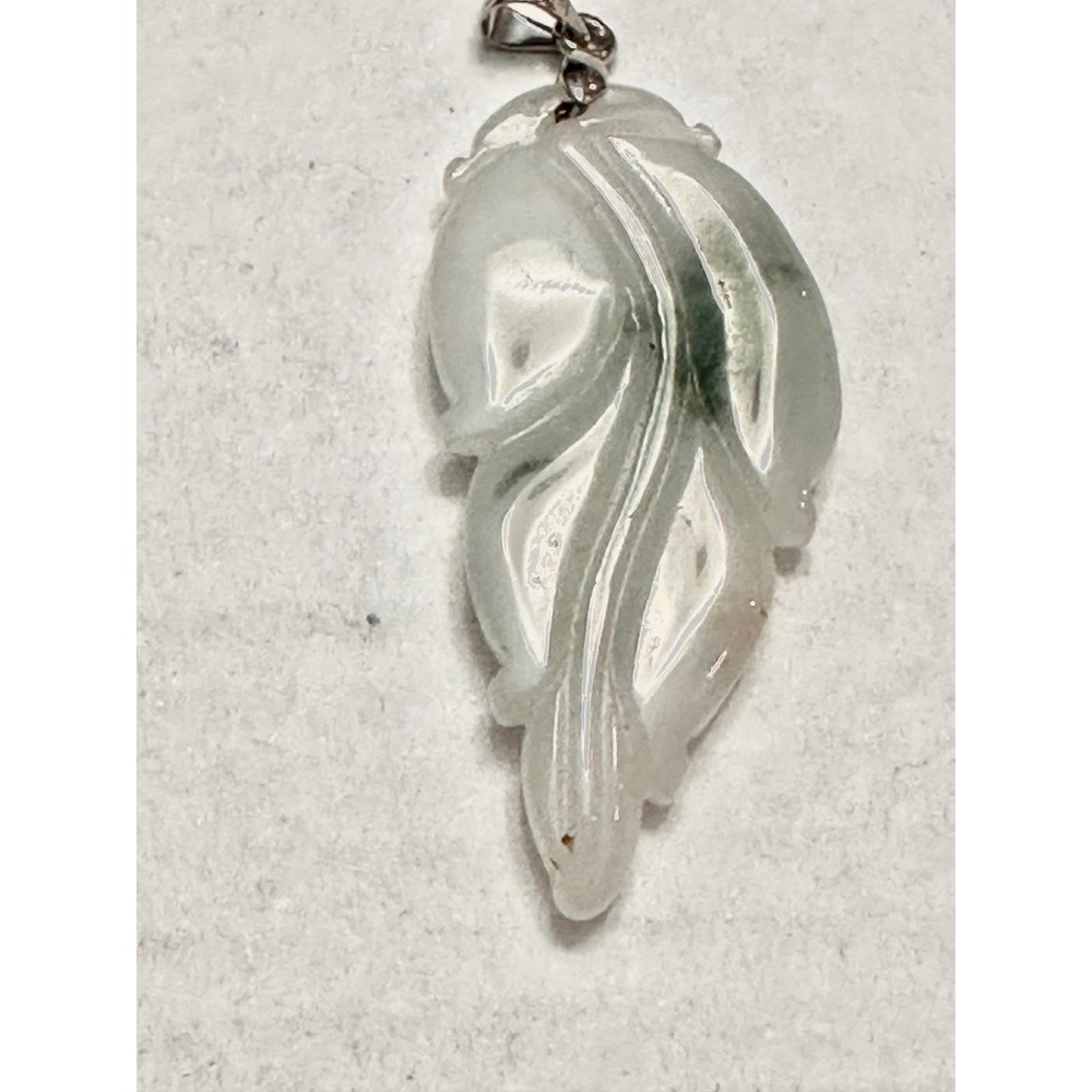 18K GP White Gold Carved Icy White Green Jadeite Jade Dragon Ruyi Pendant 4.5cm - Picture 6 of 15